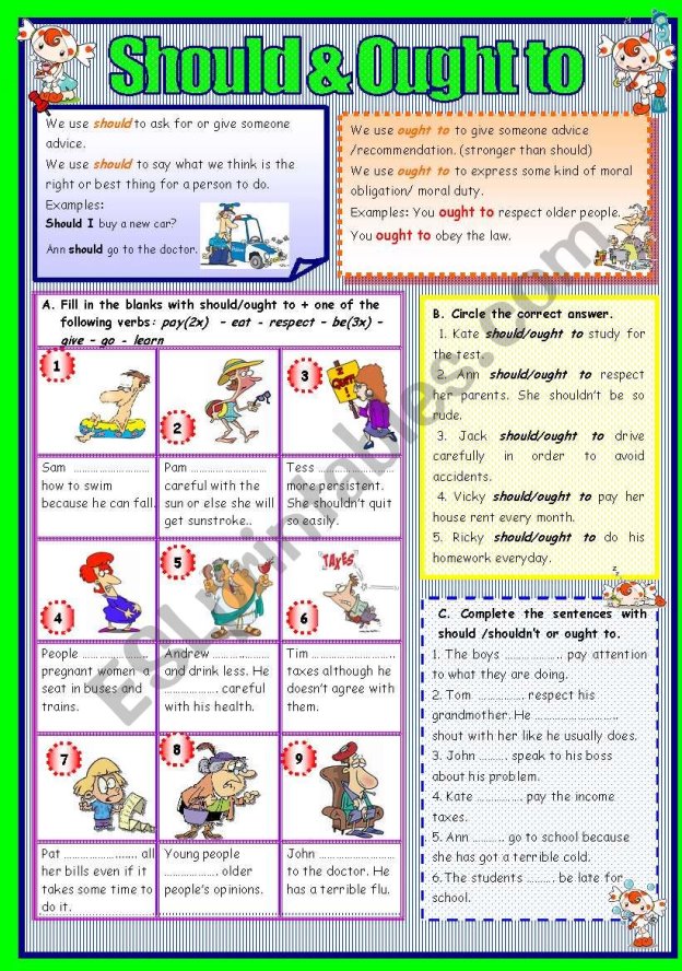 SHOULD &amp; OUGHT TO (B&amp;W version and KEY included) -FULLY EDITABLE - ESL  worksheet by Rosario Pacheco